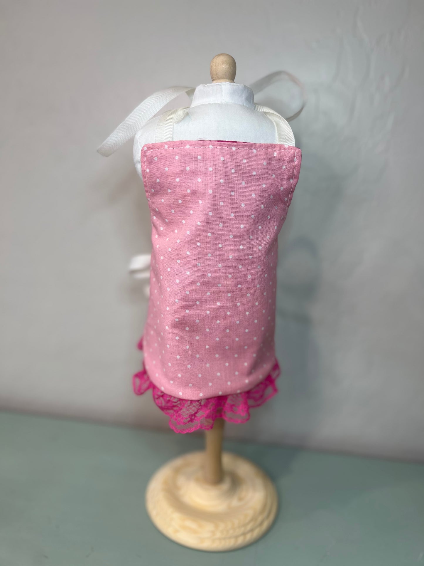 Reversible Doll Apron with Lace Ruffle – Handmade