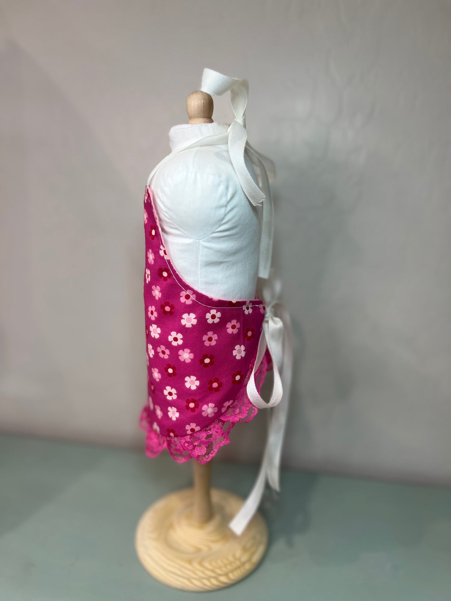Reversible Doll Apron with Lace Ruffle – Handmade
