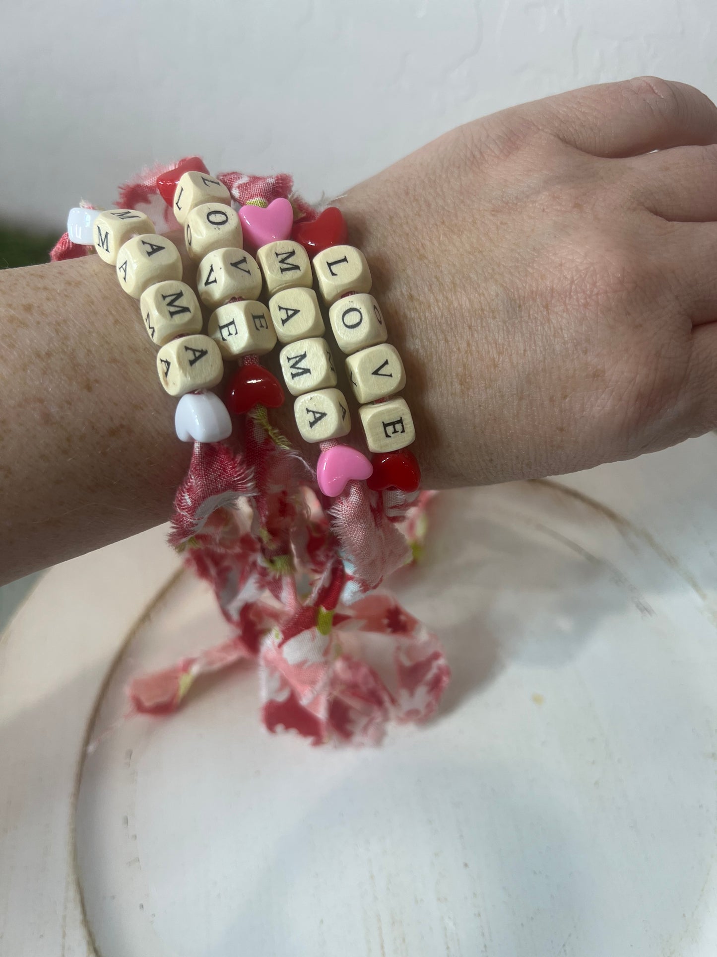 Handmade Fabric Bracelet with Wood & Plastic Beads – Adjustable Tie Closure