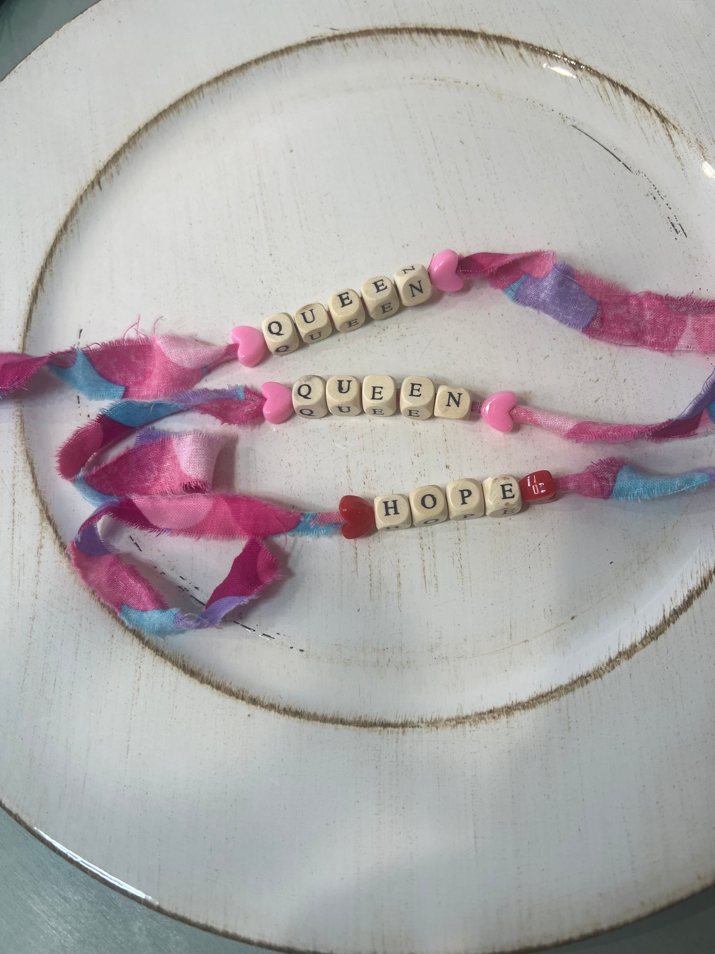 Handmade Fabric Bracelet with Wood & Plastic Beads – Adjustable Tie Closure