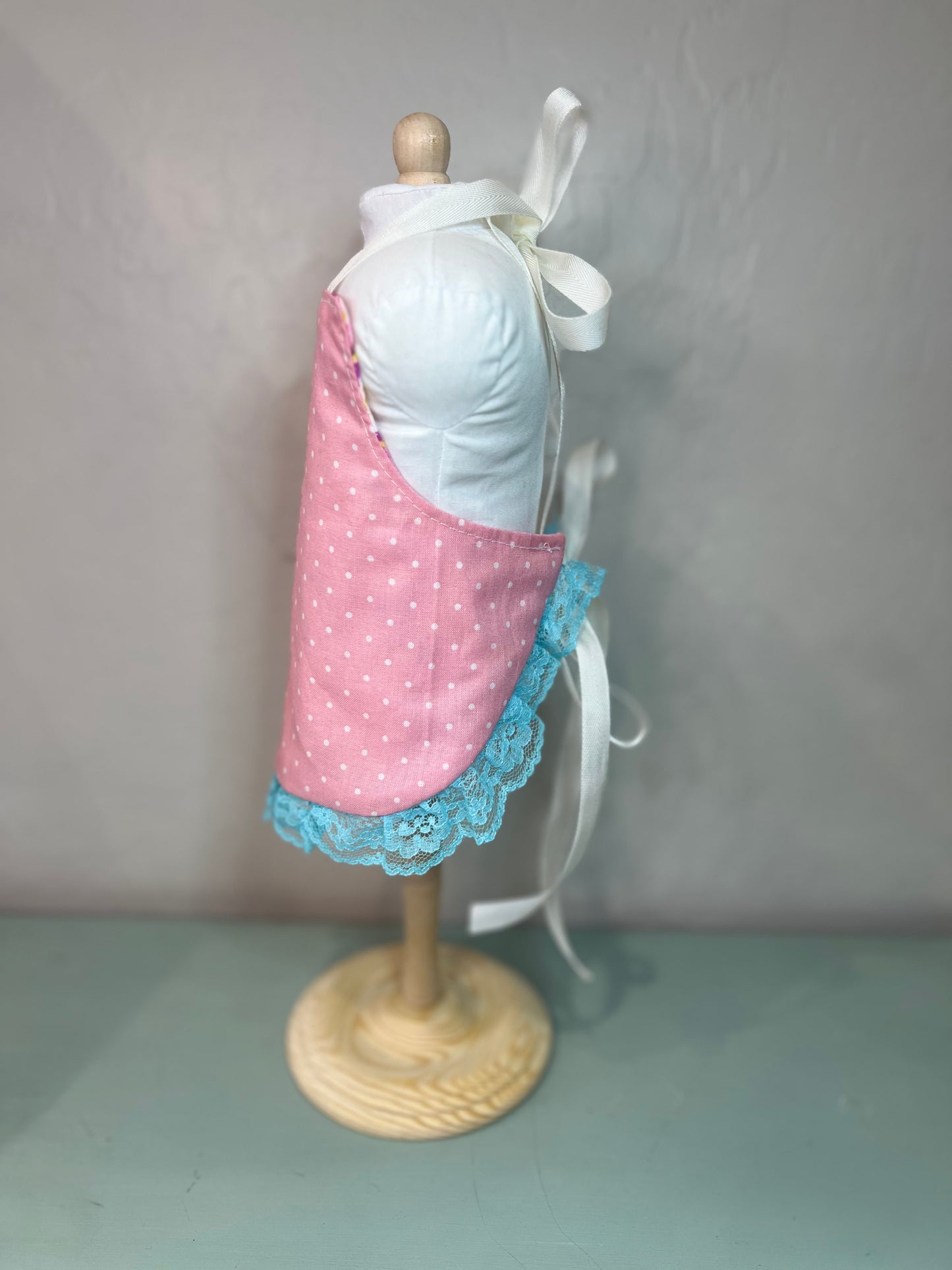 Reversible American Girl Doll Apron with Lace Ruffle – Handmade