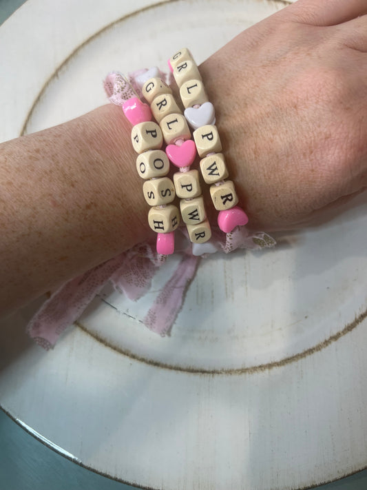 Handmade Fabric Bracelet with Wood & Plastic Beads – Adjustable Tie Closure