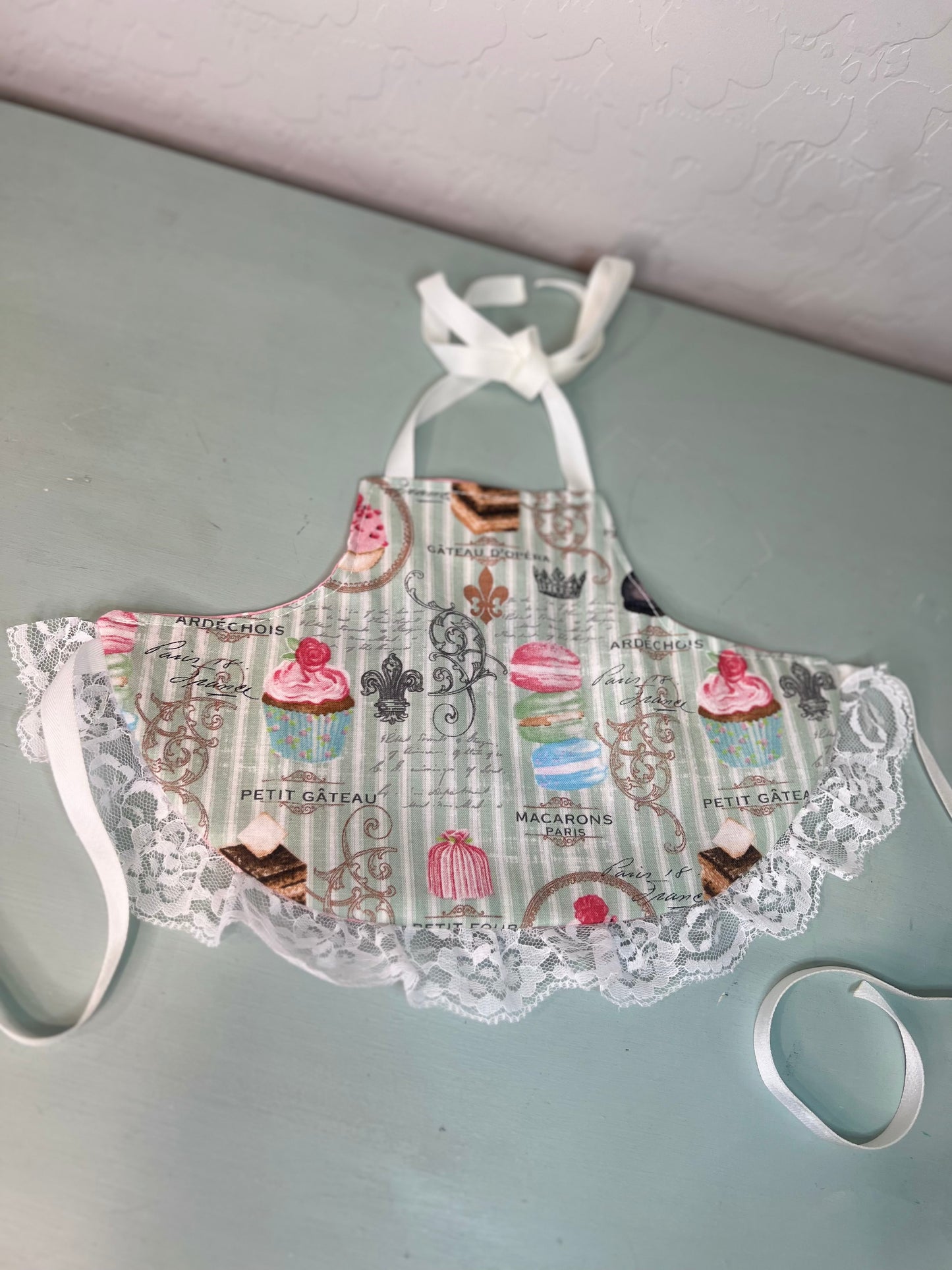 Reversible Doll Apron with Lace Ruffle – Handmade