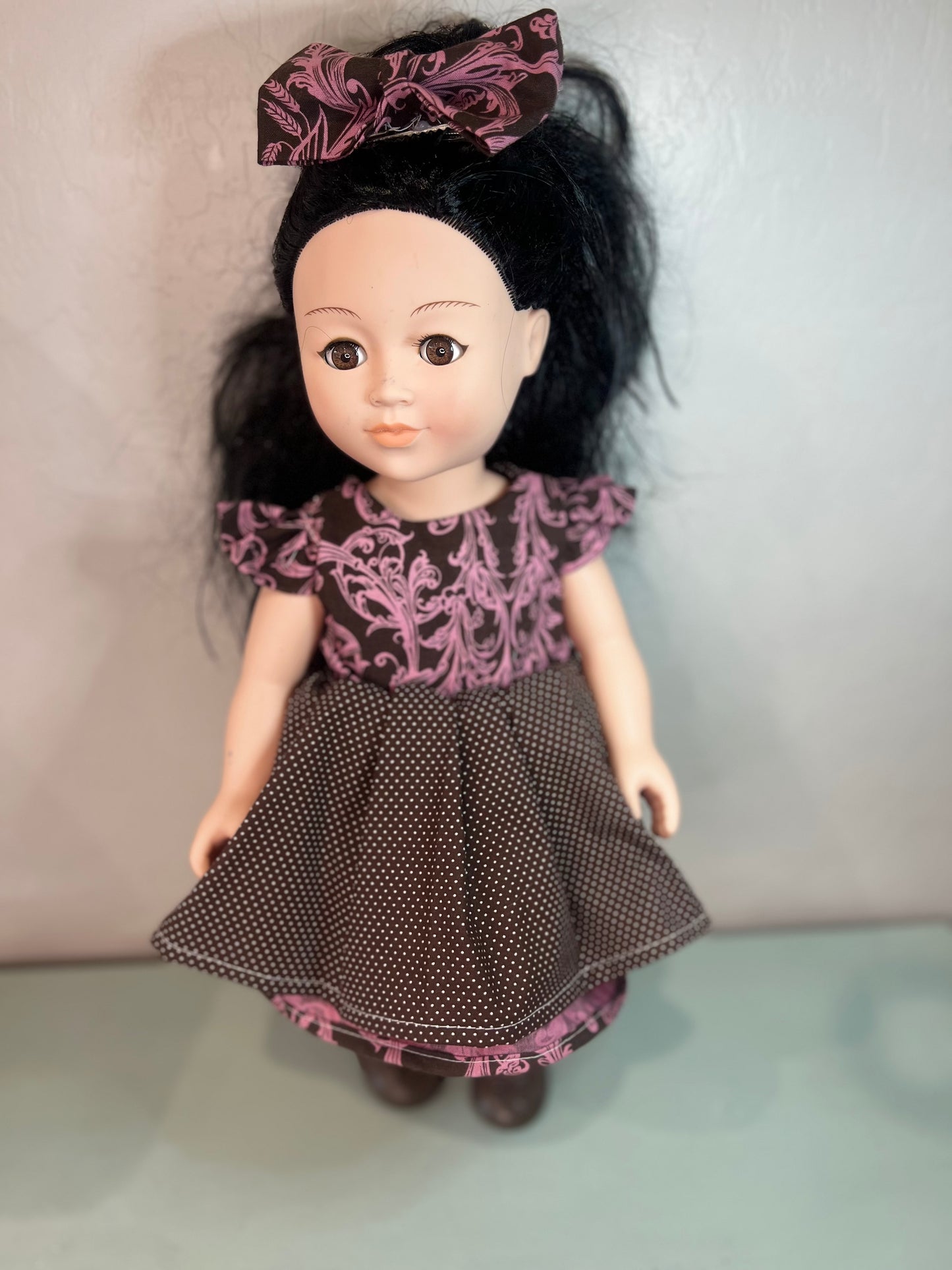 Handmade Reversible 18” doll dress