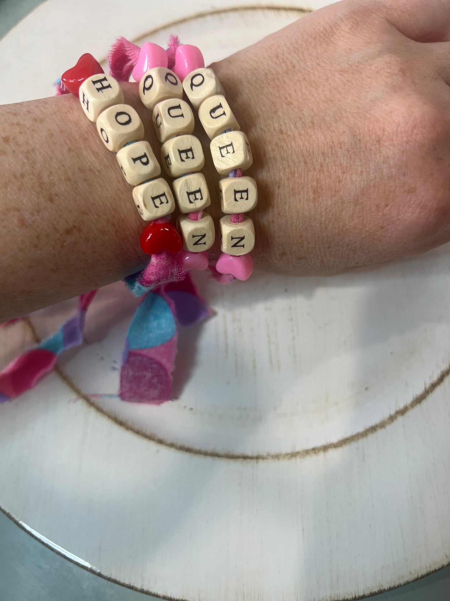 Handmade Fabric Bracelet with Wood & Plastic Beads – Adjustable Tie Closure