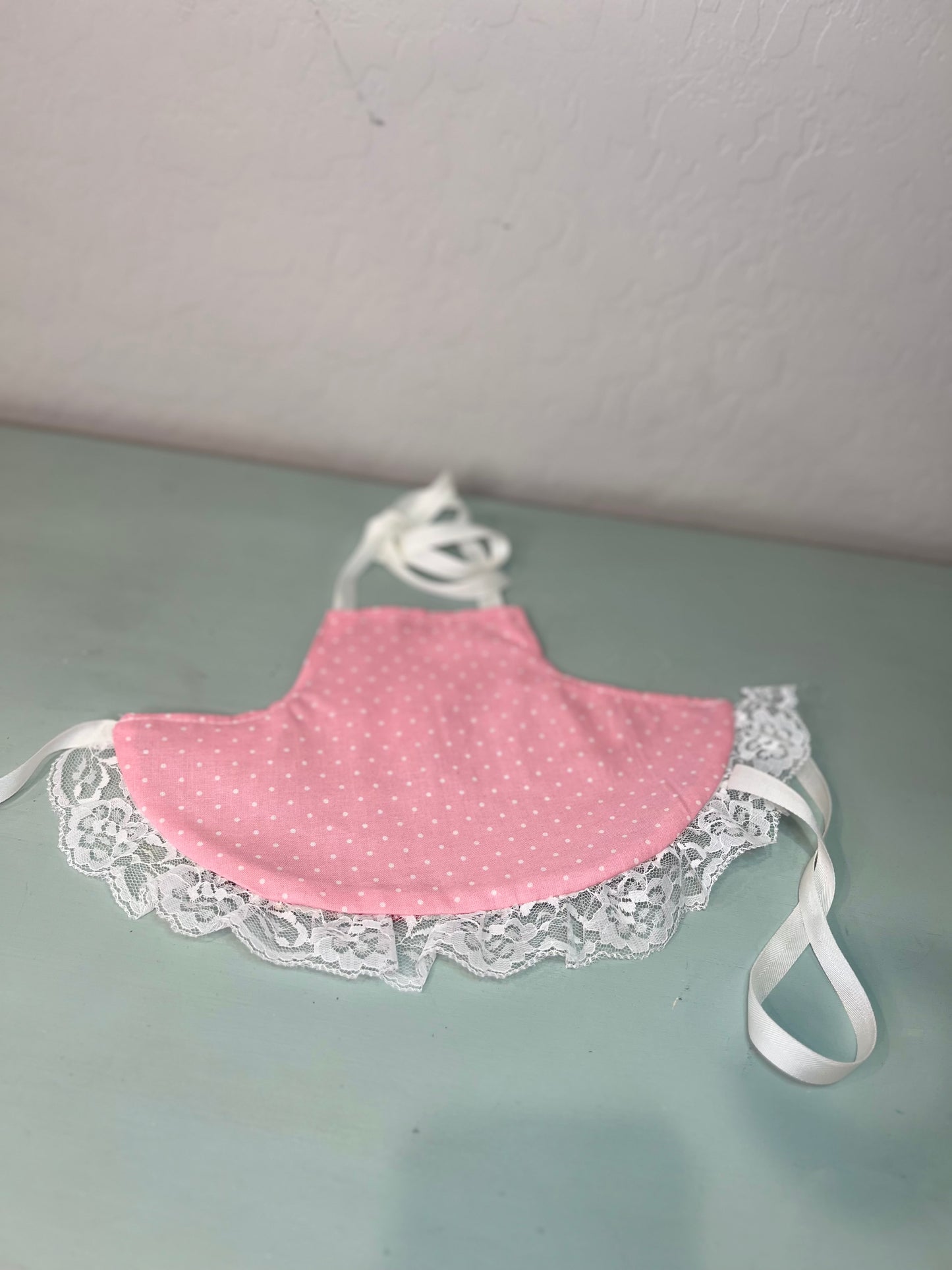 Reversible Doll Apron with Lace Ruffle – Handmade