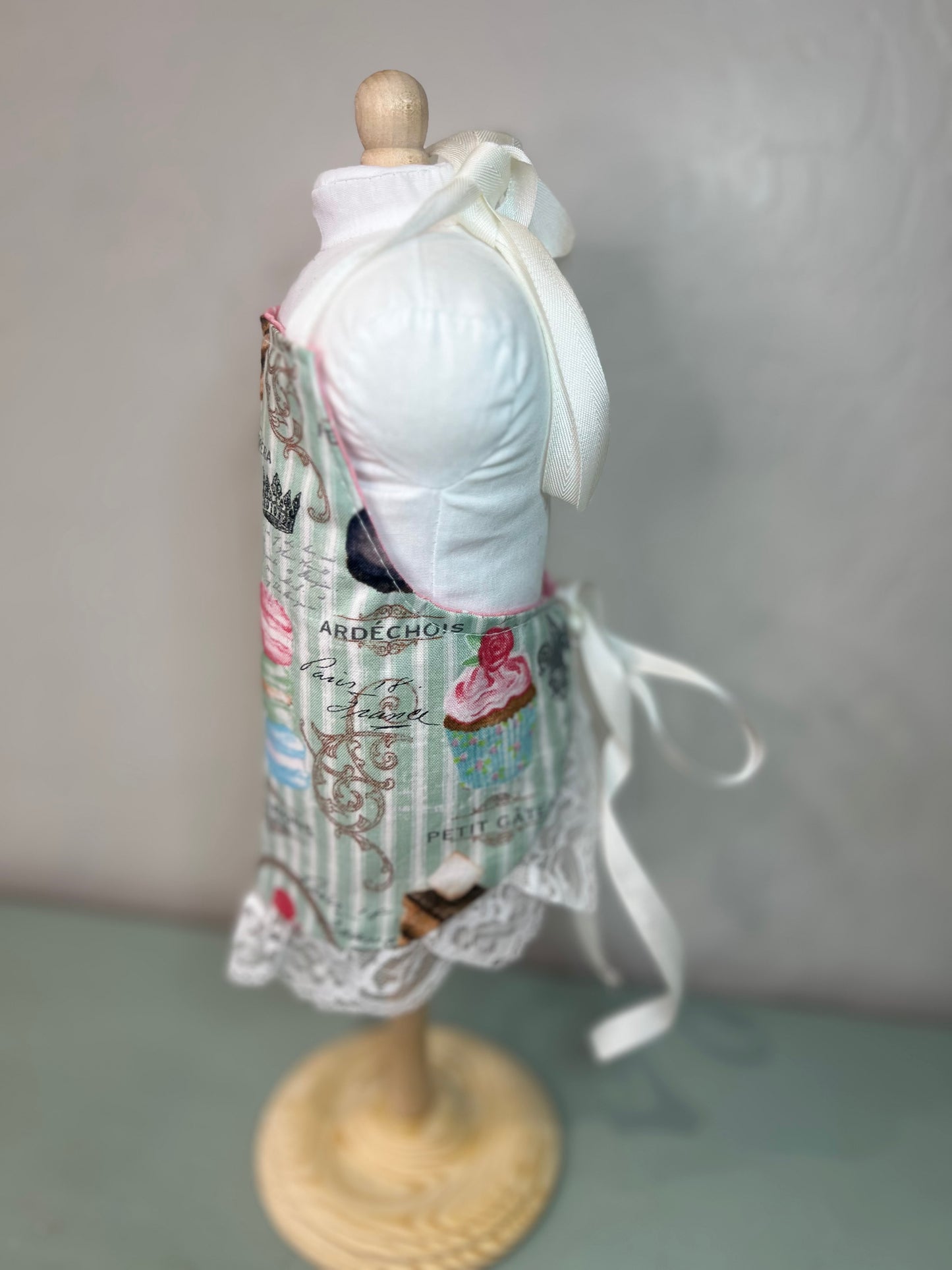 Reversible Doll Apron with Lace Ruffle – Handmade