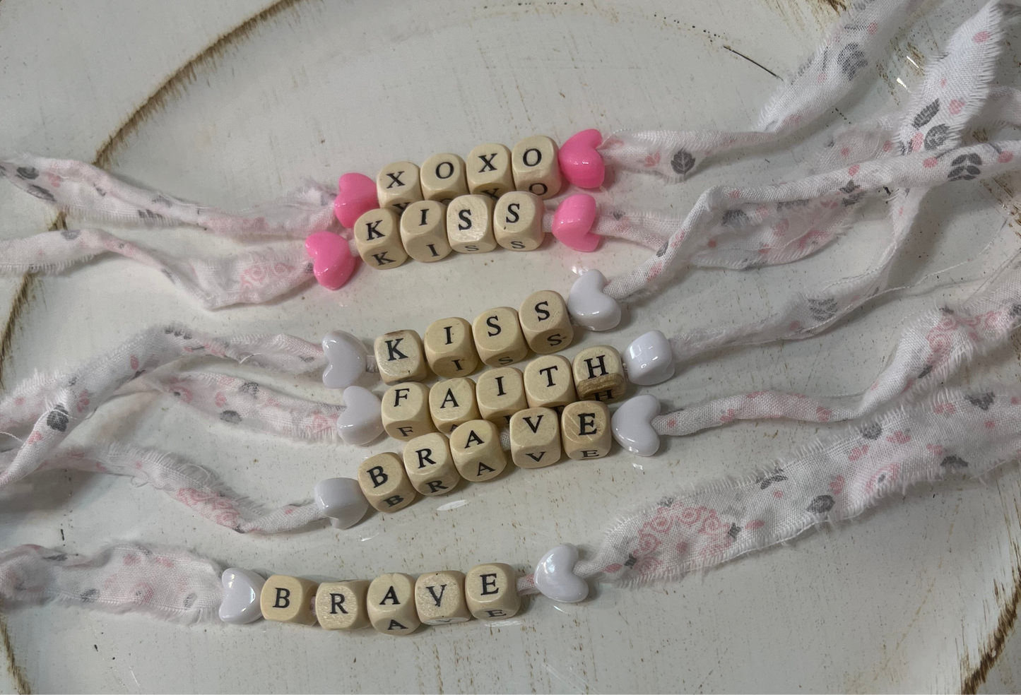 Handmade Fabric Bracelet with Wood & Plastic Beads – Adjustable Tie Closure