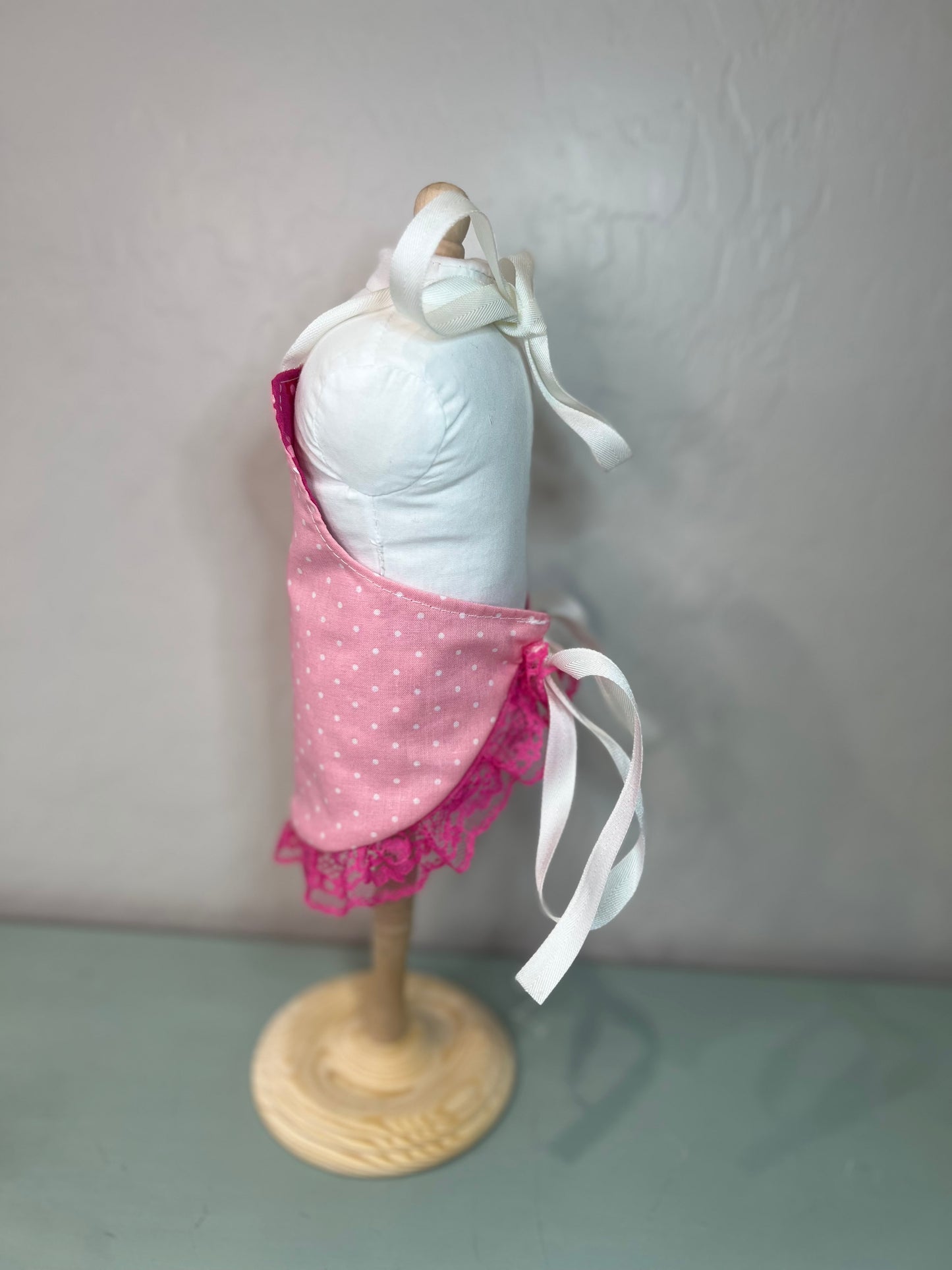 Reversible Doll Apron with Lace Ruffle – Handmade