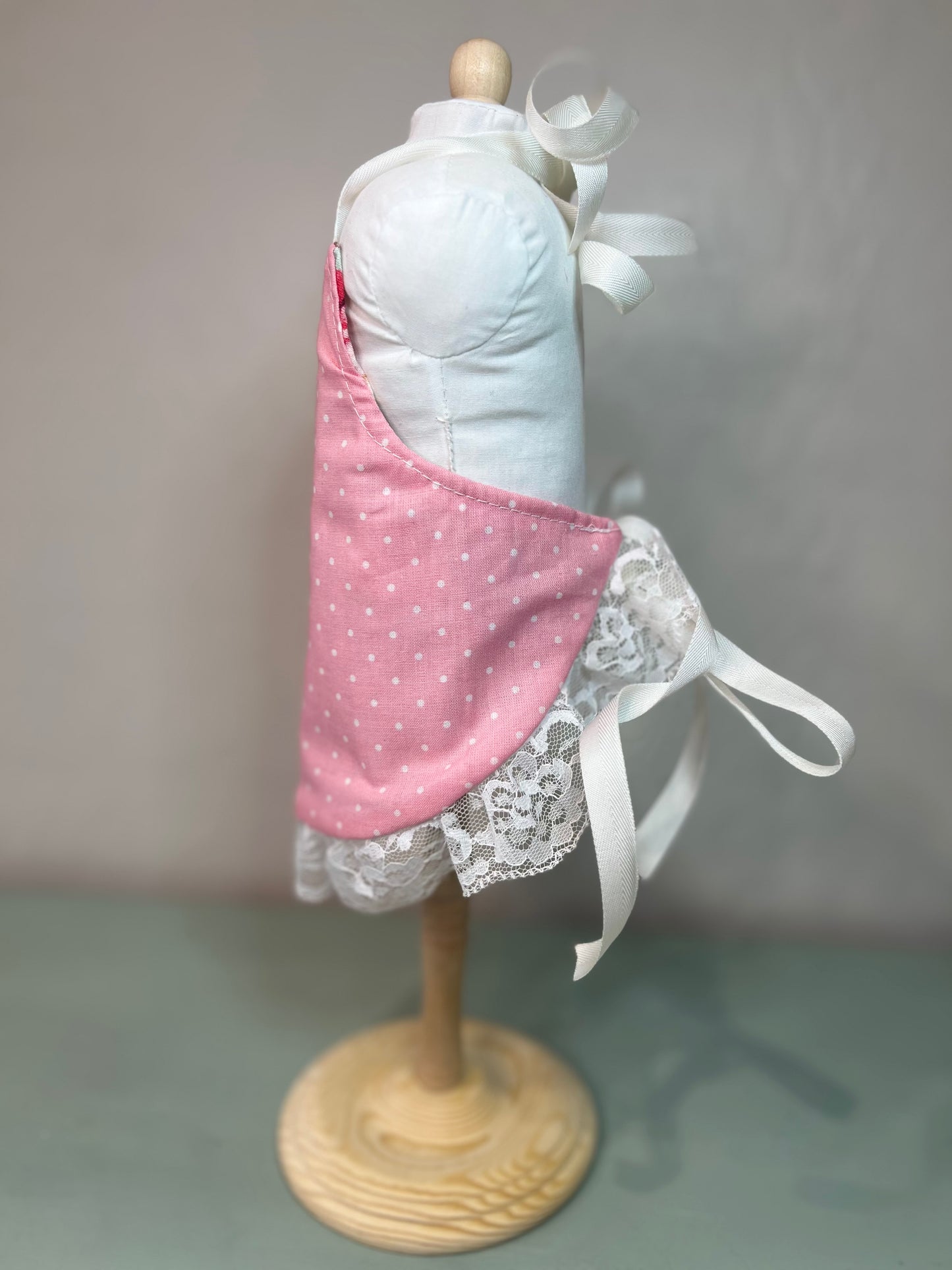 Reversible Doll Apron with Lace Ruffle – Handmade